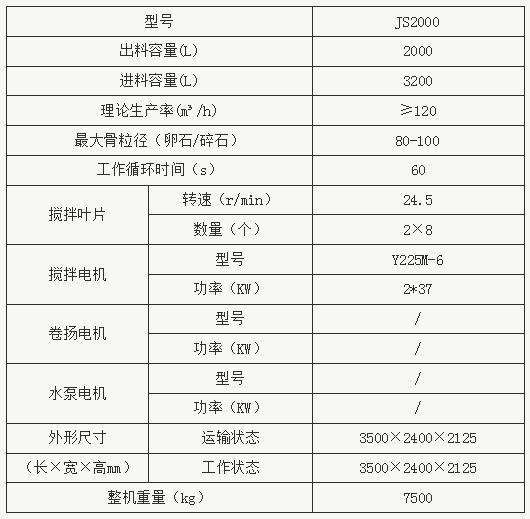 JS2000型混凝土攪拌機(jī)參數(shù)